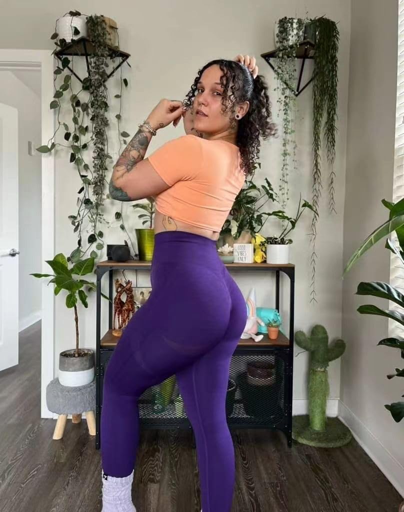 Aoxjox Womens Scrunch Butt Lifting Seamless Leggings Booty High Waisted Workout Yoga PantsAcai Purple