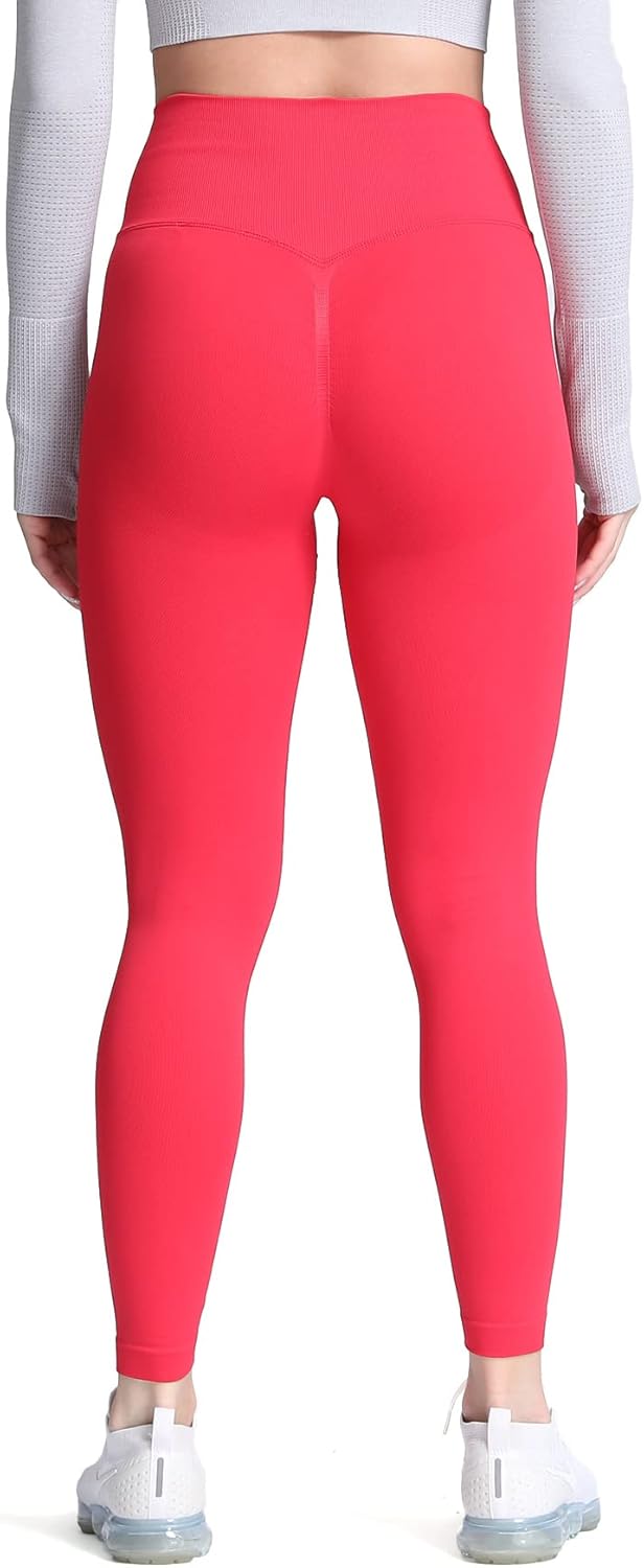 Aoxjox Womens Scrunch Butt Lifting Seamless Leggings Booty High Waisted Workout Yoga PantsRed