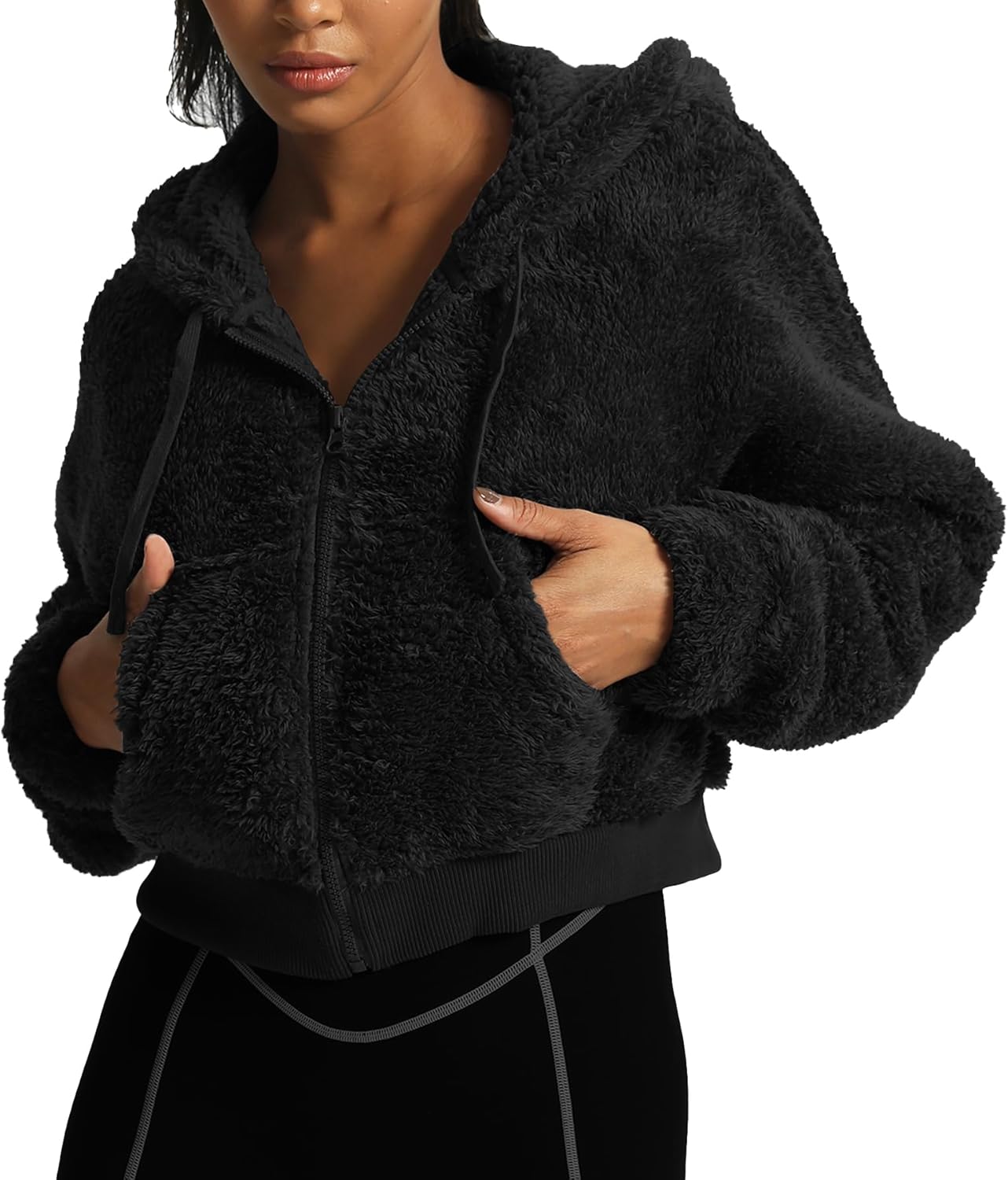 Aoxjox Womens Winter Hoodies Zipper Oversized Fuzzy Teddy Fleece Sweater SweatshirtBlack