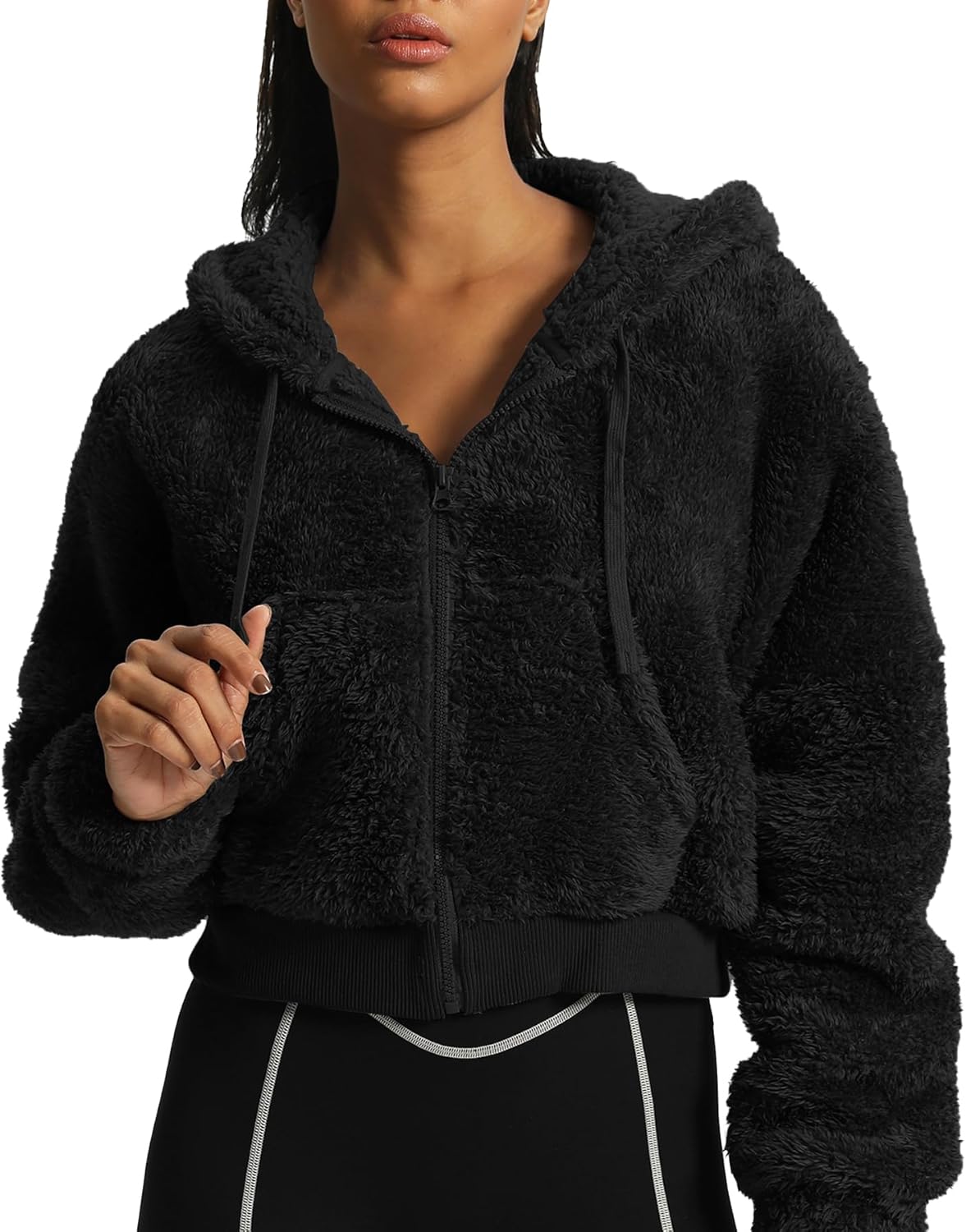 Aoxjox Womens Winter Hoodies Zipper Oversized Fuzzy Teddy Fleece Sweater SweatshirtBlack