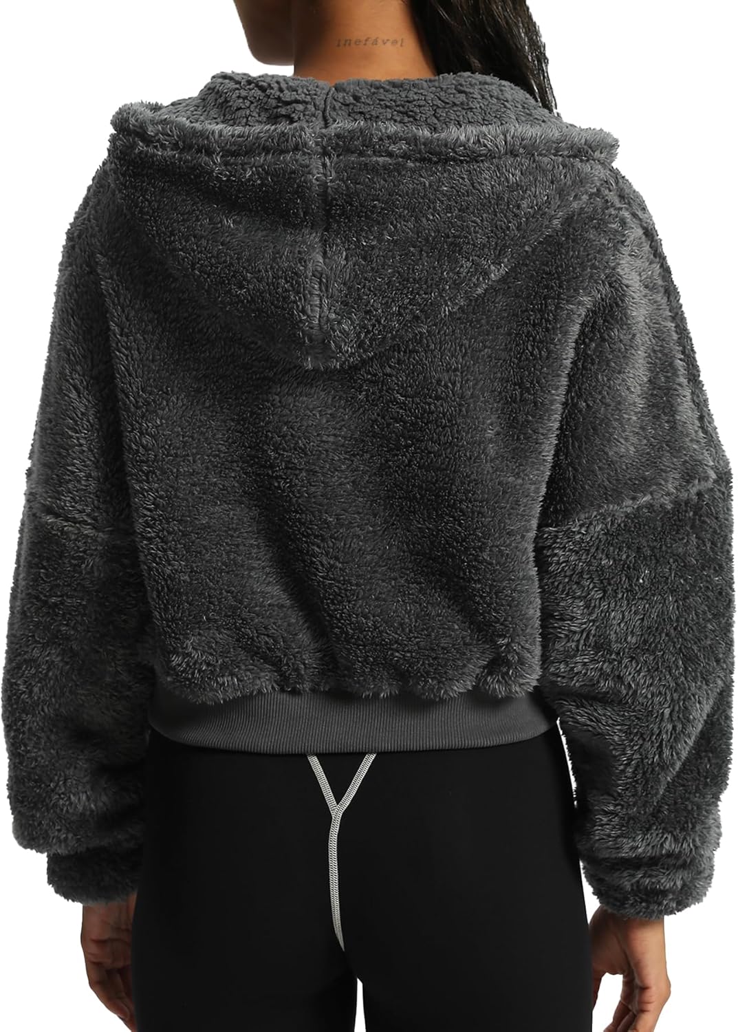 Aoxjox Womens Winter Hoodies Zipper Oversized Fuzzy Teddy Fleece Sweater SweatshirtIron Grey