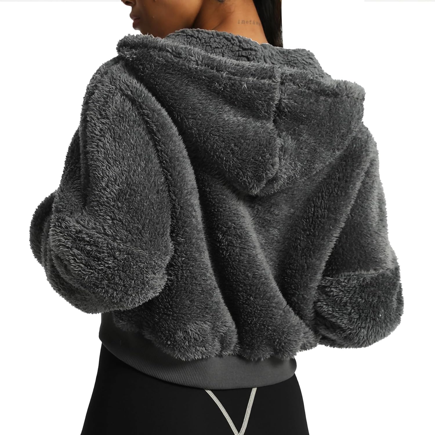Aoxjox Womens Winter Hoodies Zipper Oversized Fuzzy Teddy Fleece Sweater SweatshirtIron Grey