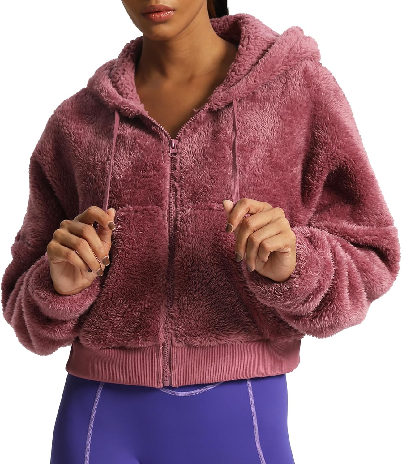Aoxjox Womens Winter Hoodies Zipper Oversized Fuzzy Teddy Fleece Sweater SweatshirtPink