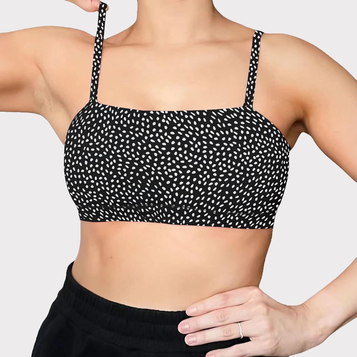 Aoxjox Womens Workout Bandeau Sports Bras Training Fitness Running Yoga Crop Tank Top2 Black Dot Print