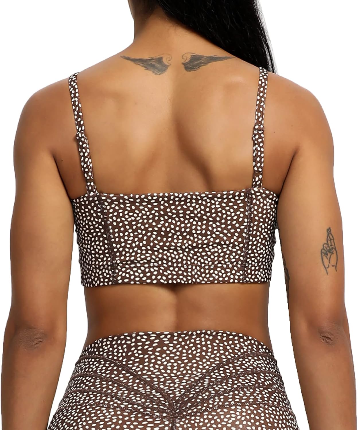 Aoxjox Womens Workout Bandeau Sports Bras Training Fitness Running Yoga Crop Tank Top2 Coffee Dot Print