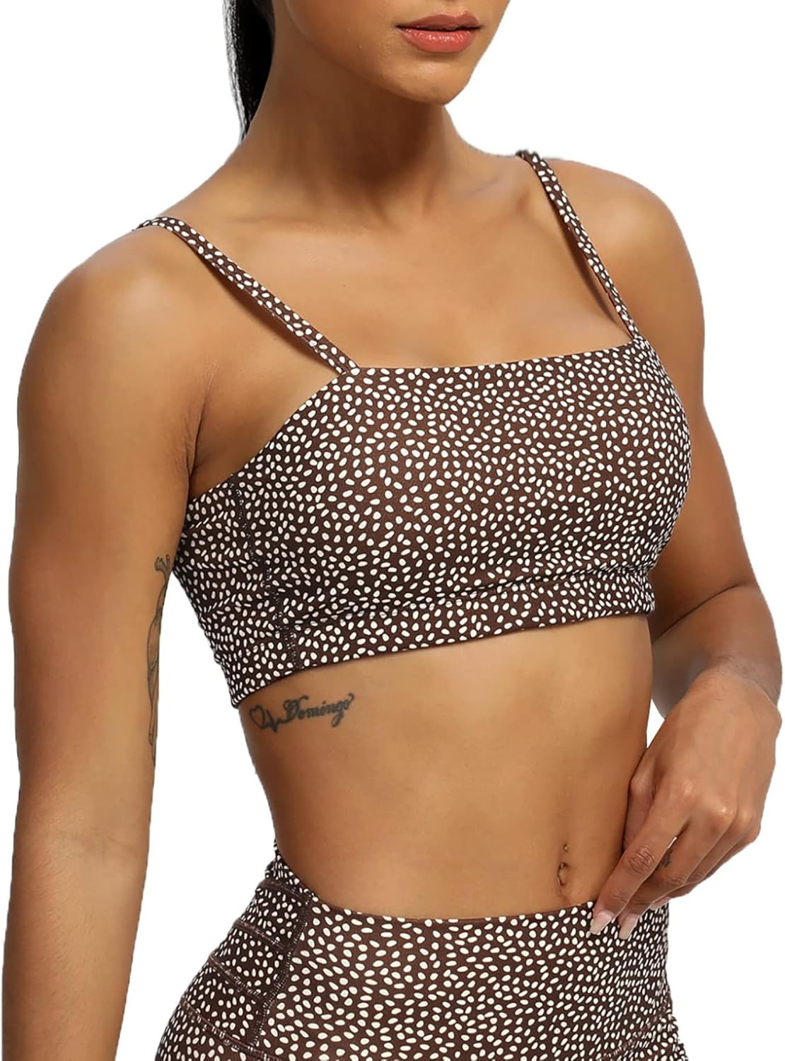 Aoxjox Womens Workout Bandeau Sports Bras Training Fitness Running Yoga Crop Tank Top2 Coffee Dot Print