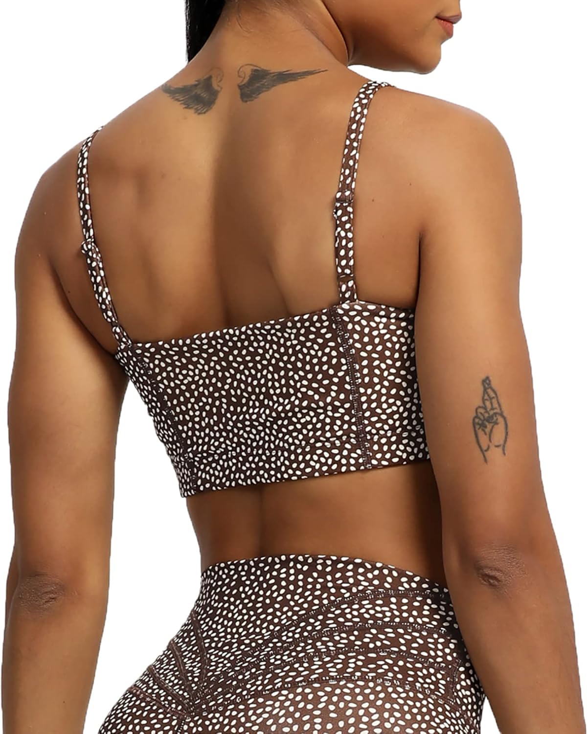 Aoxjox Womens Workout Bandeau Sports Bras Training Fitness Running Yoga Crop Tank Top2 Coffee Dot Print