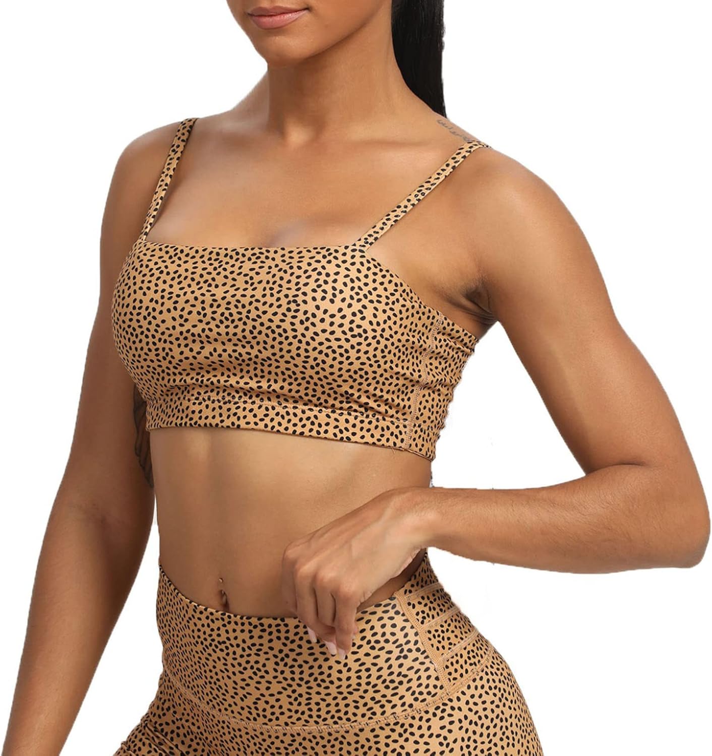 Aoxjox Womens Workout Bandeau Sports Bras Training Fitness Running Yoga Crop Tank Top2 Iced Coffee Dot Print