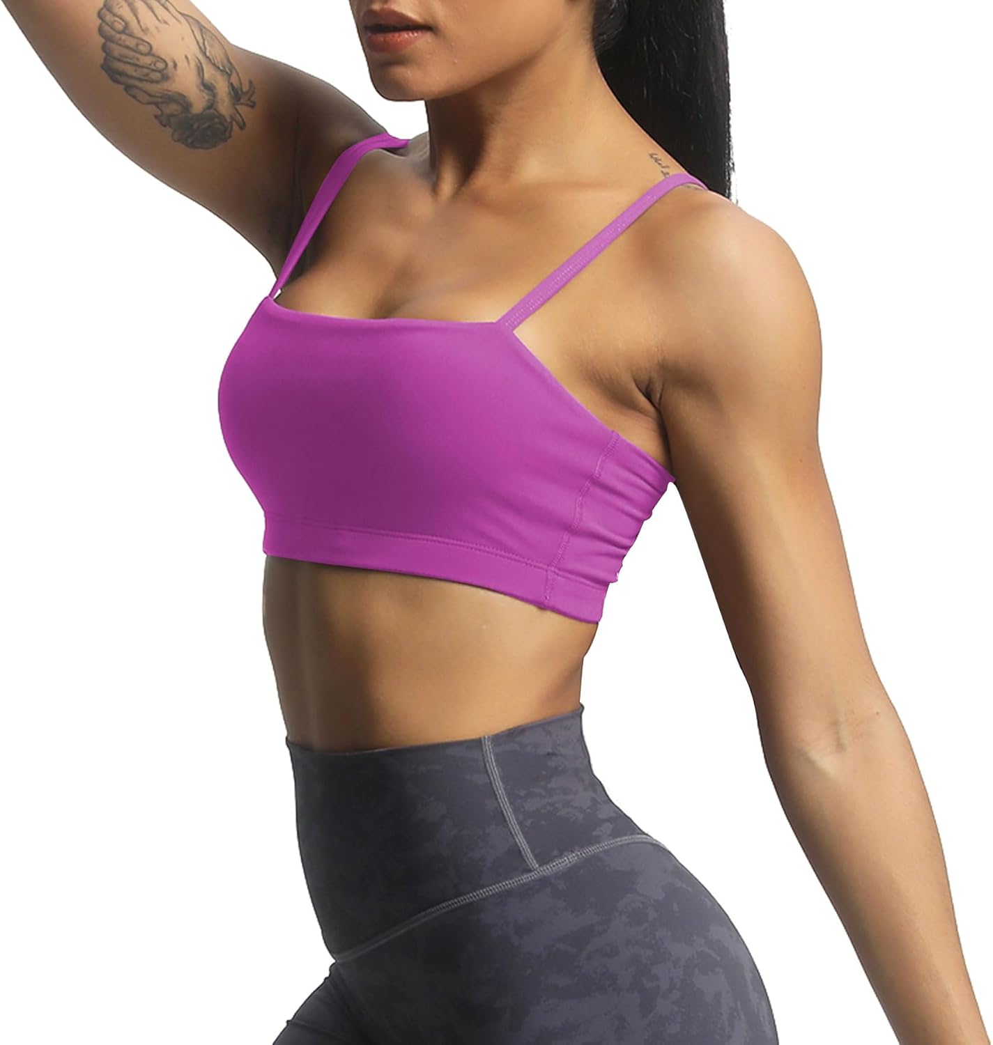 Aoxjox Womens Workout Bandeau Sports Bras Training Fitness Running Yoga Crop Tank TopCattleya Purple