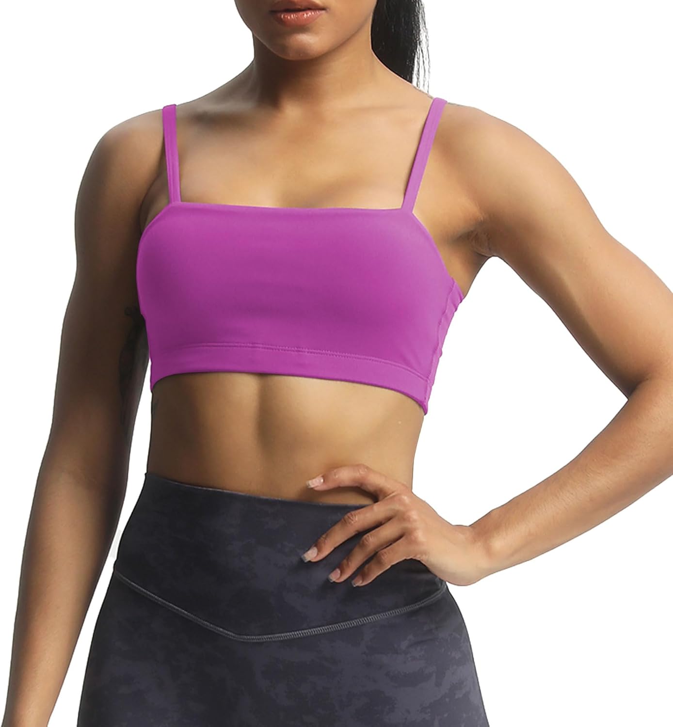 Aoxjox Womens Workout Bandeau Sports Bras Training Fitness Running Yoga Crop Tank TopCattleya Purple