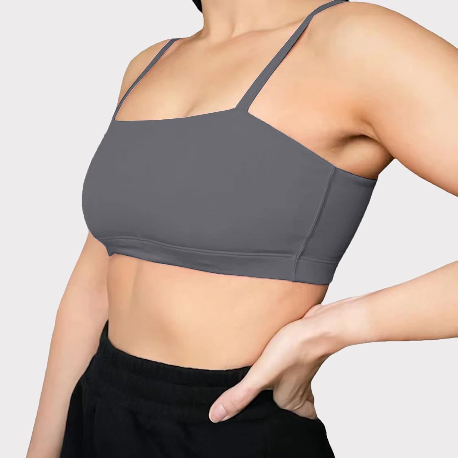 Aoxjox Womens Workout Bandeau Sports Bras Training Fitness Running Yoga Crop Tank TopIron Grey