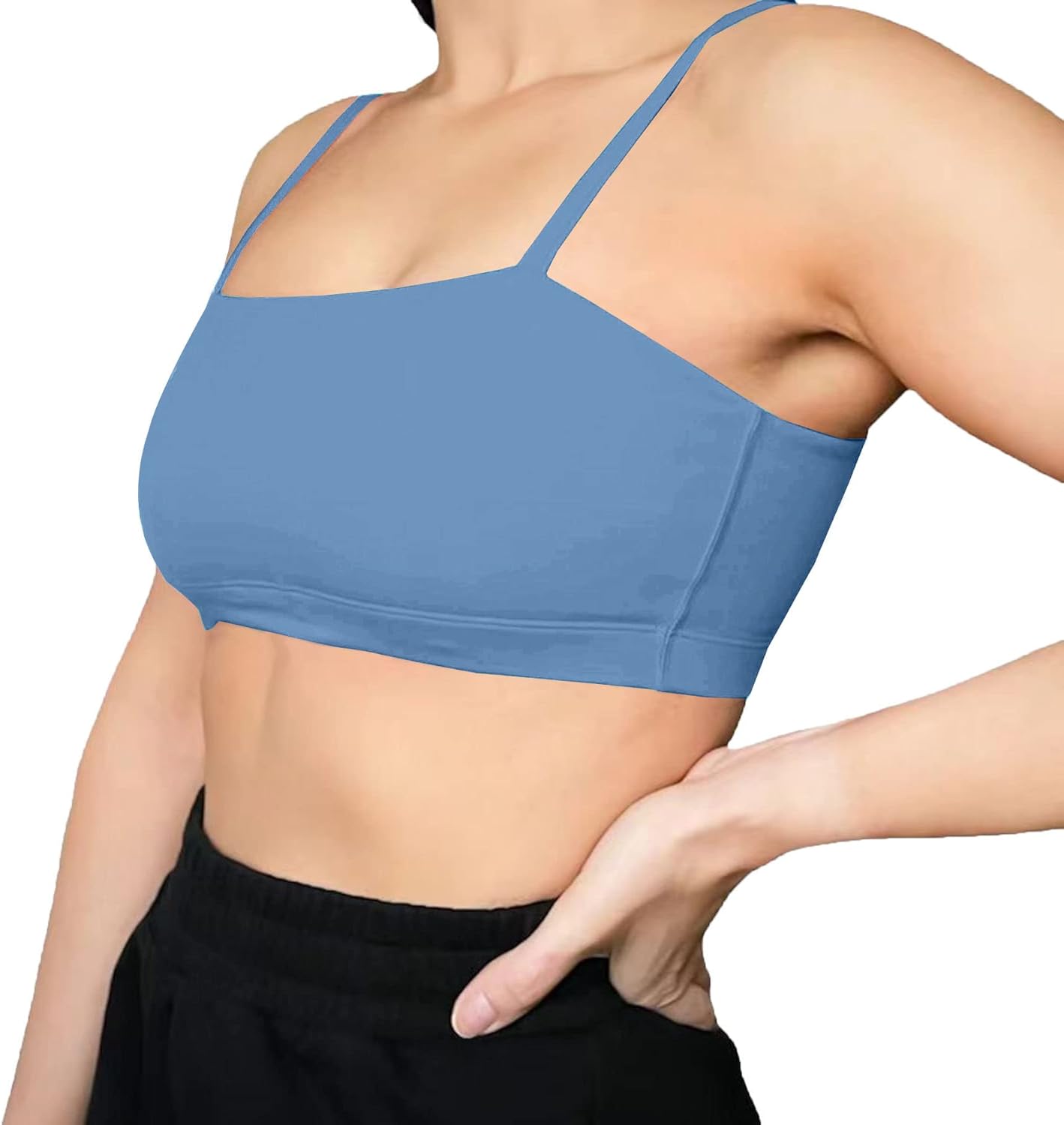Aoxjox Womens Workout Bandeau Sports Bras Training Fitness Running Yoga Crop Tank TopSteel Blue