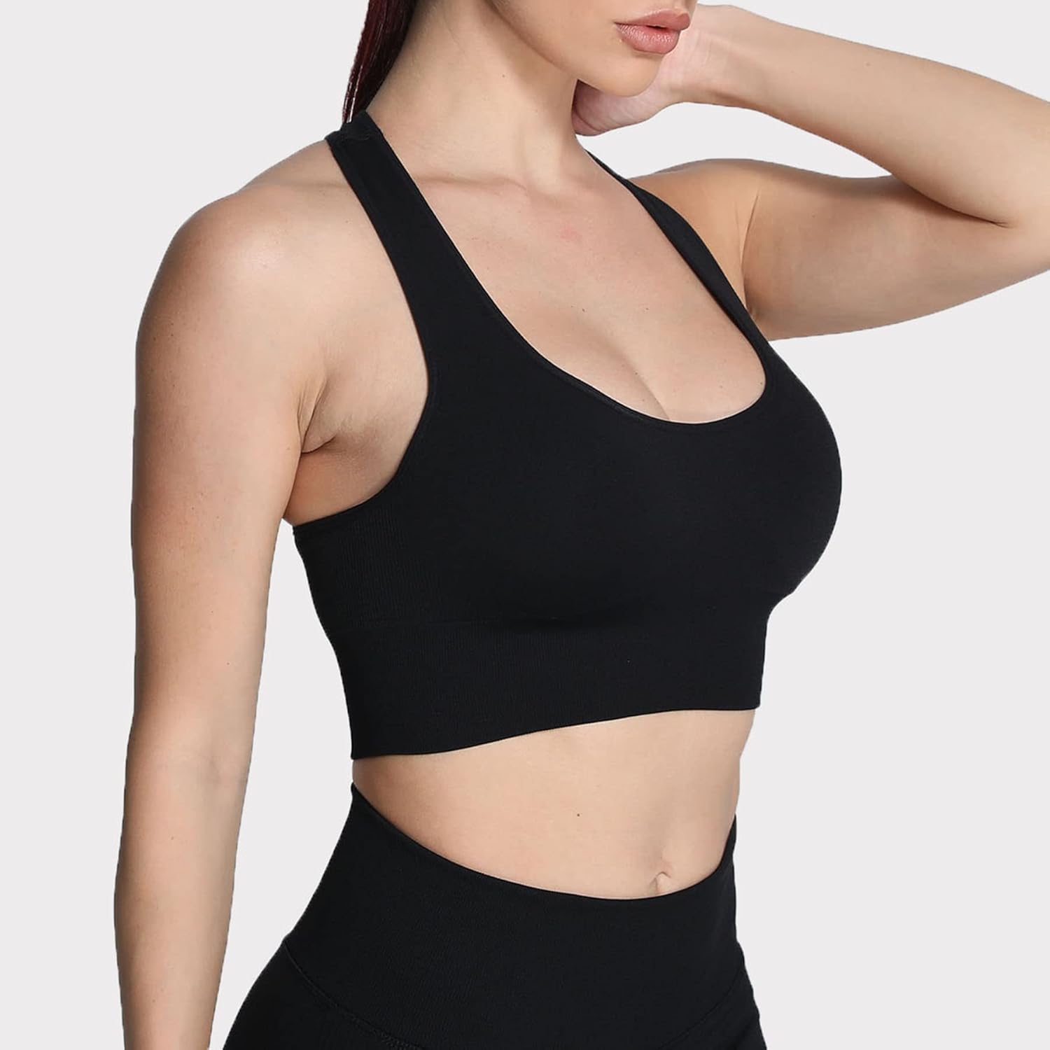 Aoxjox Womens Workout Ribbed Seamless Sports Bras Fitness Running Yoga Crop Tank TopC Black