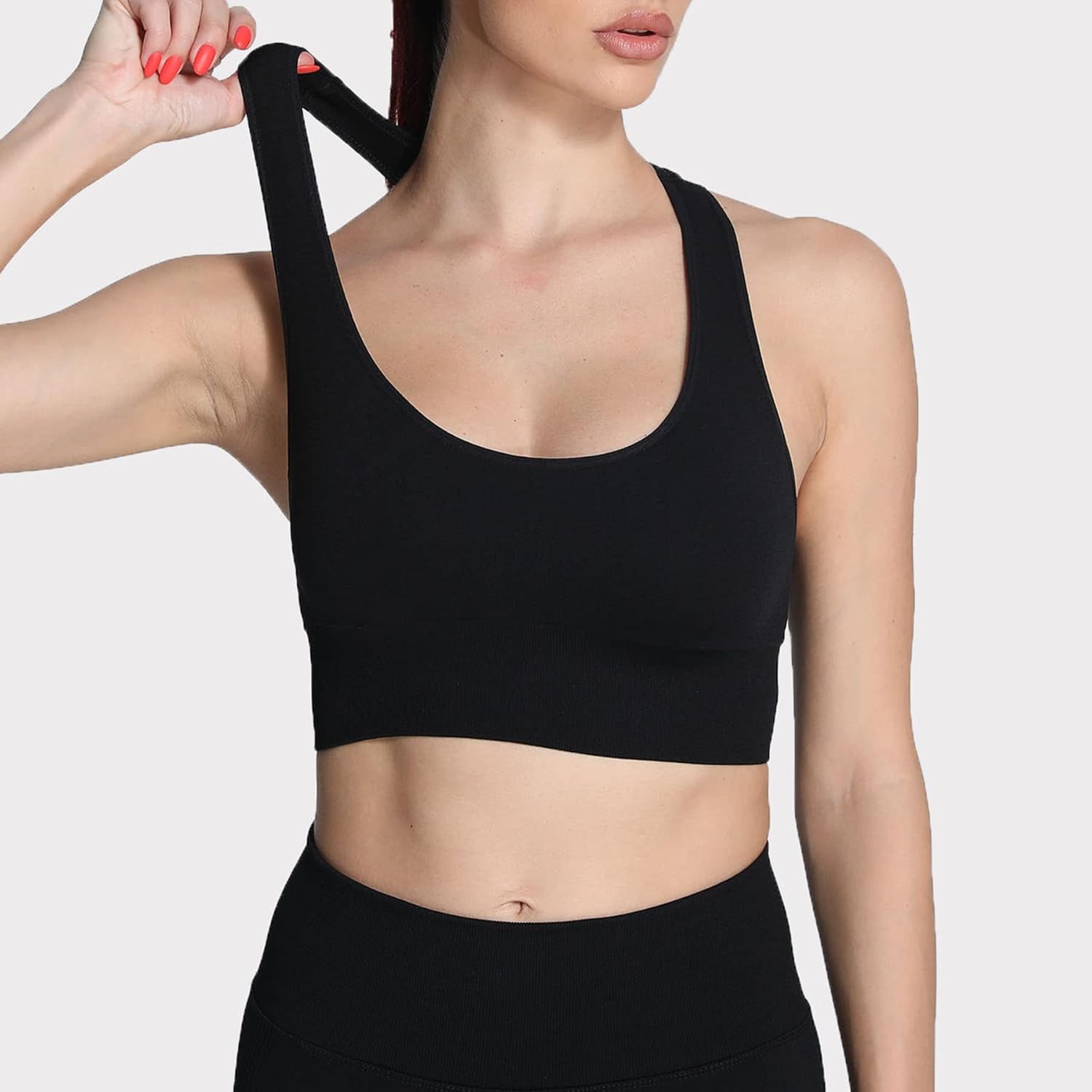 Aoxjox Womens Workout Ribbed Seamless Sports Bras Fitness Running Yoga Crop Tank TopC Black