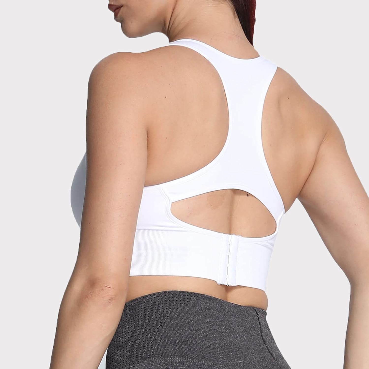 Aoxjox Womens Workout Ribbed Seamless Sports Bras Fitness Running Yoga Crop Tank TopC White