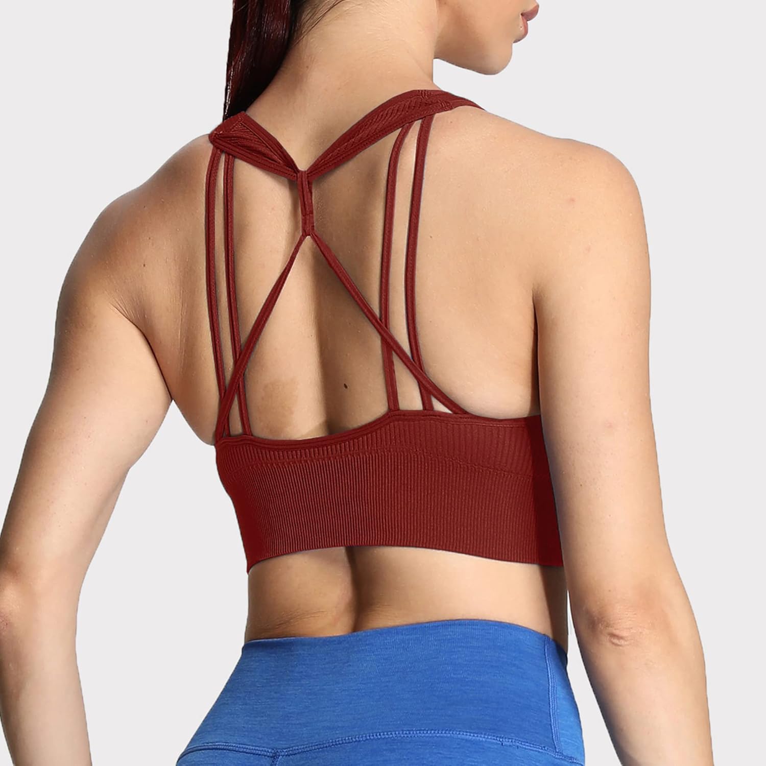 Aoxjox Womens Workout Ribbed Seamless Sports Bras Fitness Running Yoga Crop Tank TopCherry Mahogany