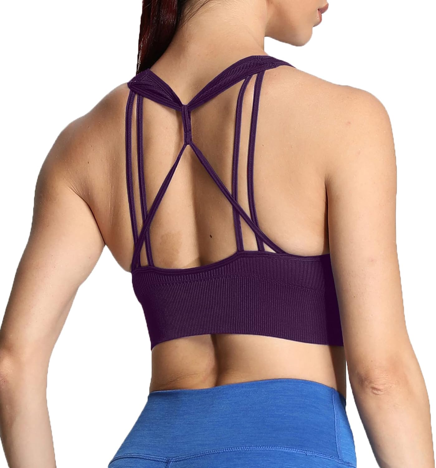 Aoxjox Womens Workout Ribbed Seamless Sports Bras Fitness Running Yoga Crop Tank TopCocoa