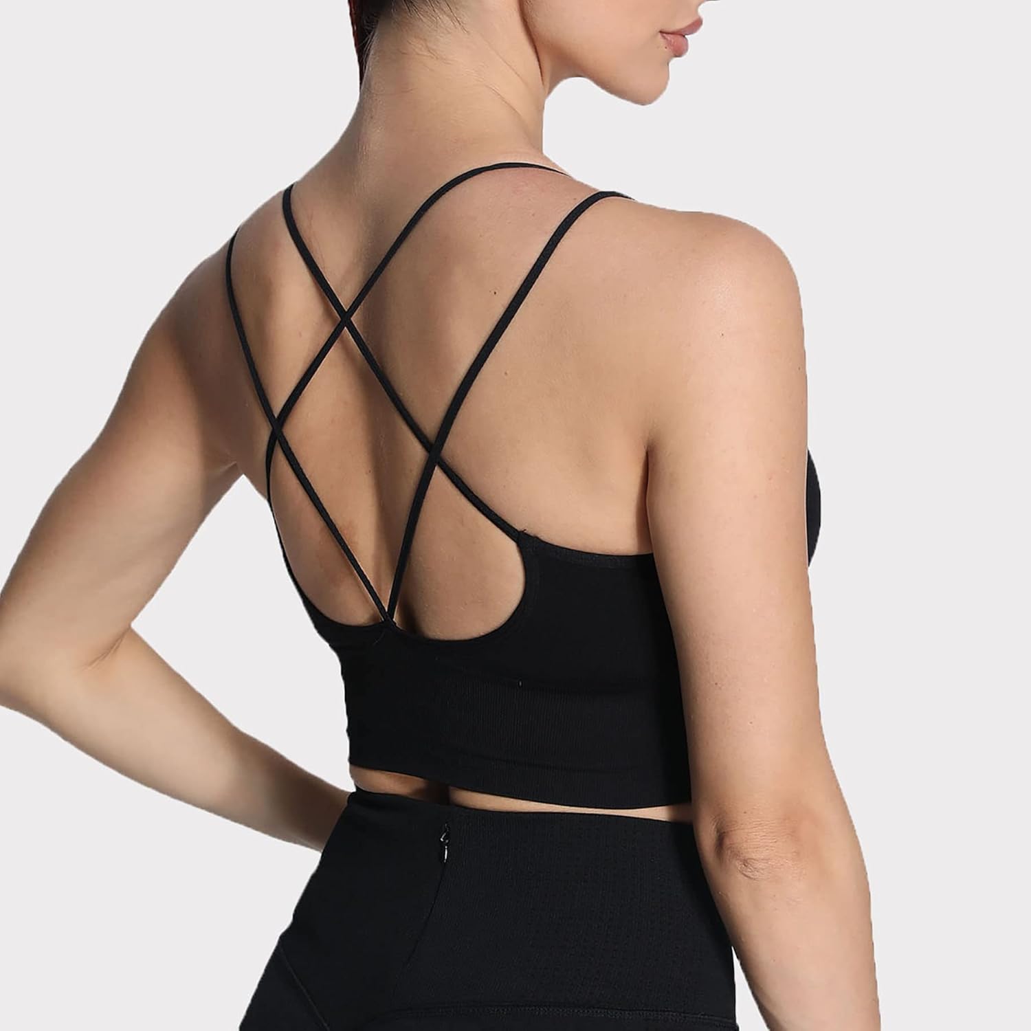 Aoxjox Womens Workout Ribbed Seamless Sports Bras Fitness Running Yoga Crop Tank TopD Black