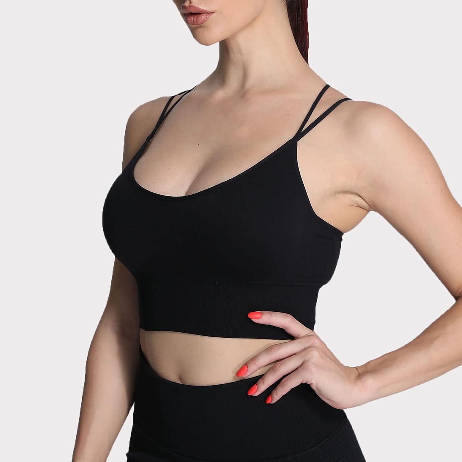 Aoxjox Womens Workout Ribbed Seamless Sports Bras Fitness Running Yoga Crop Tank TopD Black