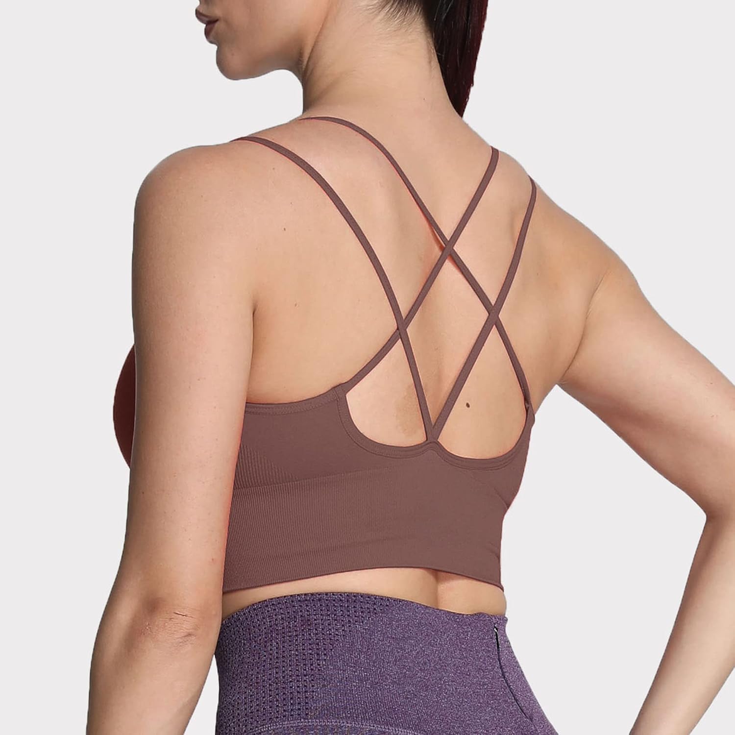 Aoxjox Womens Workout Ribbed Seamless Sports Bras Fitness Running Yoga Crop Tank TopD Cocoa Brown
