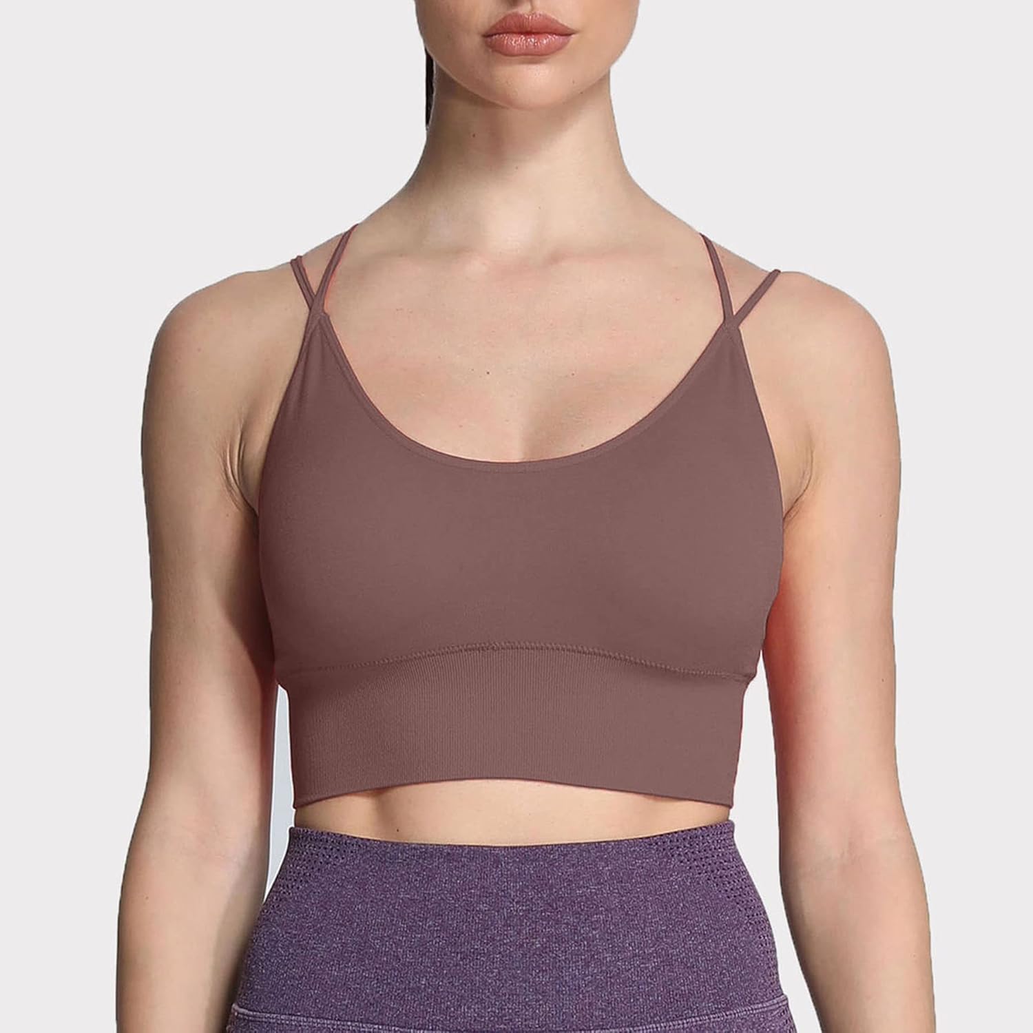 Aoxjox Womens Workout Ribbed Seamless Sports Bras Fitness Running Yoga Crop Tank TopD Cocoa Brown