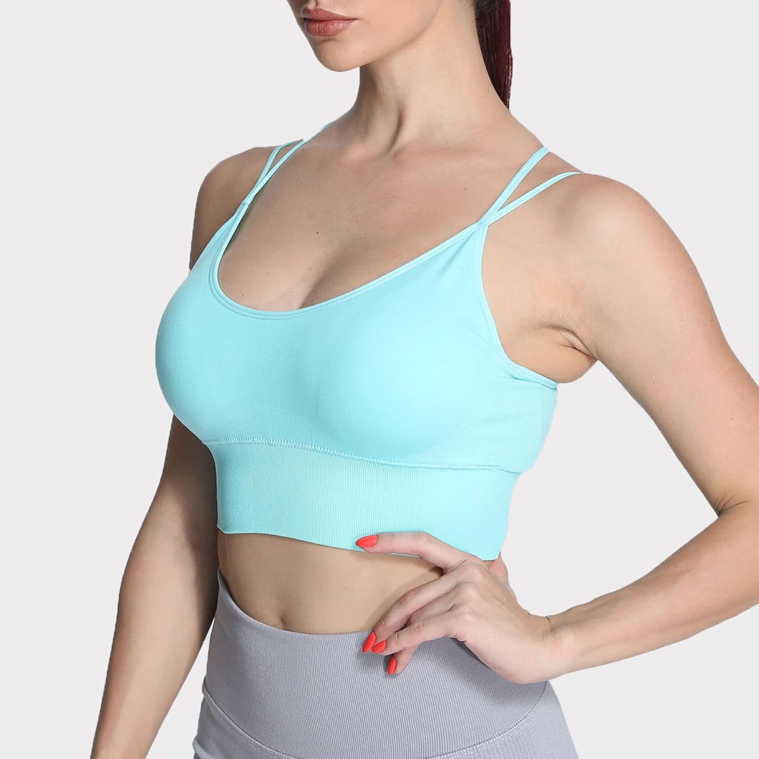 Aoxjox Womens Workout Ribbed Seamless Sports Bras Fitness Running Yoga Crop Tank TopD Mint