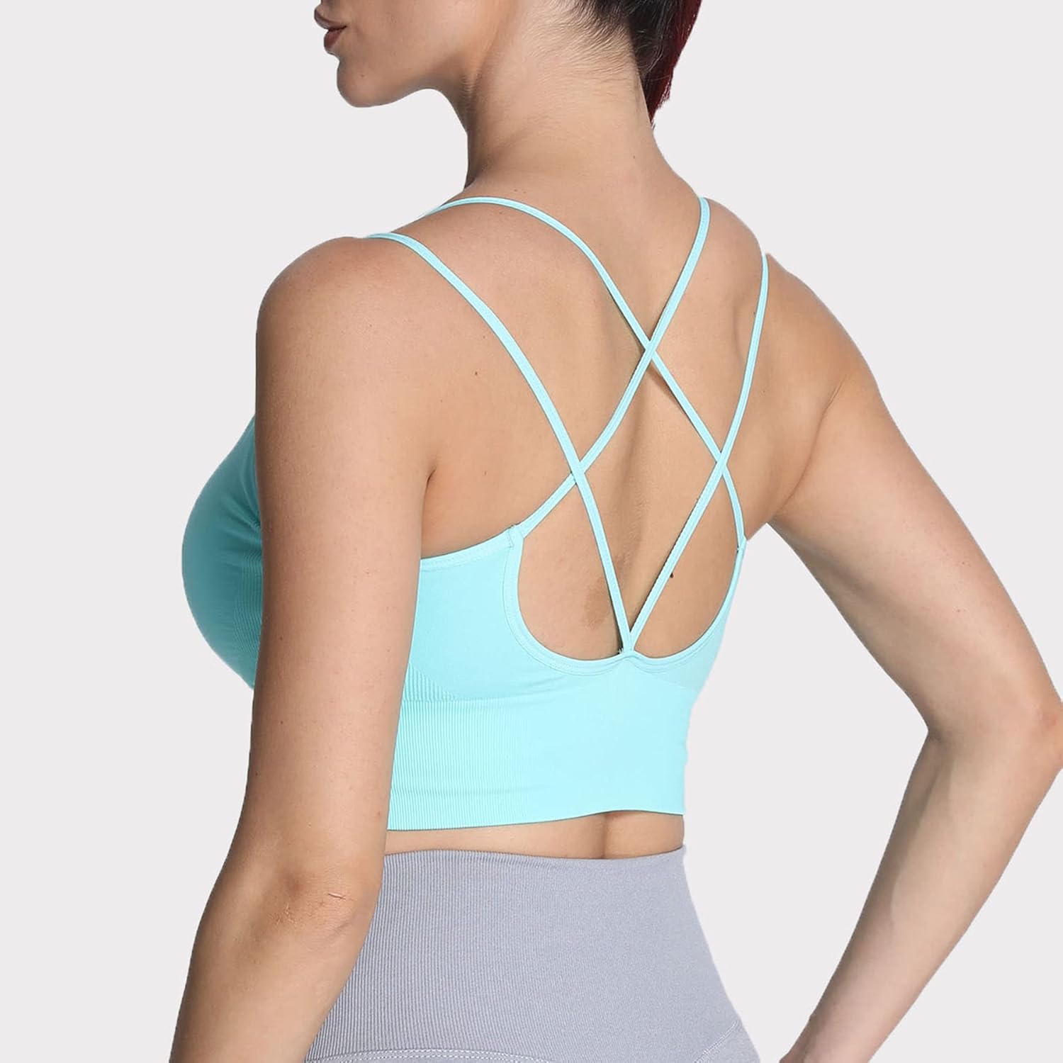 Aoxjox Womens Workout Ribbed Seamless Sports Bras Fitness Running Yoga Crop Tank TopD Mint