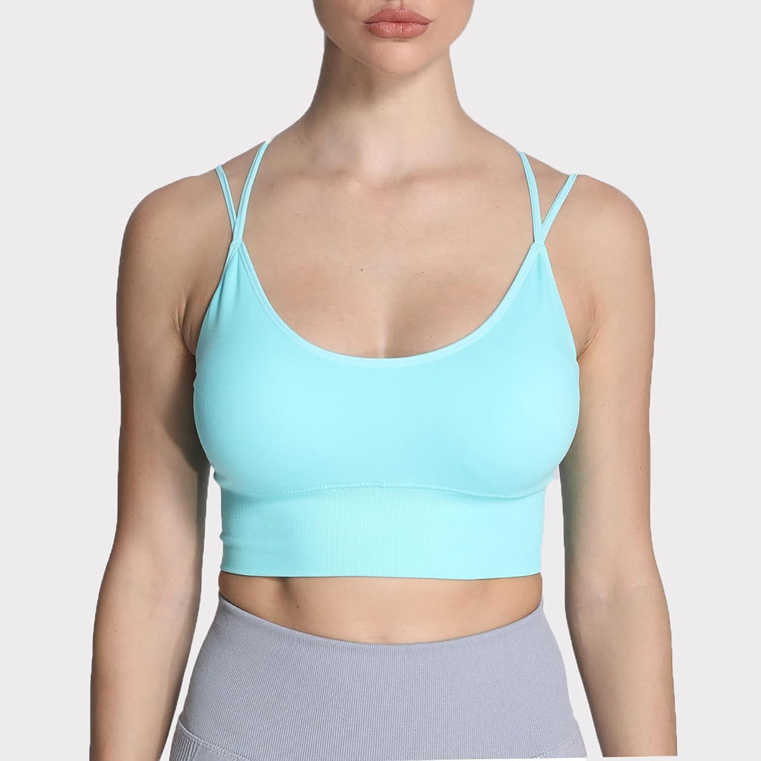 Aoxjox Womens Workout Ribbed Seamless Sports Bras Fitness Running Yoga Crop Tank TopD Mint
