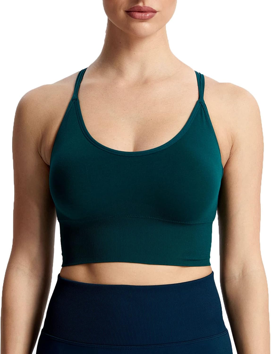 Aoxjox Womens Workout Ribbed Seamless Sports Bras Fitness Running Yoga Crop Tank TopD Storm Green