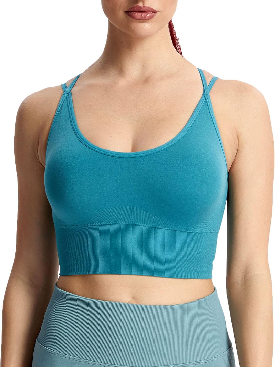 Aoxjox Womens Workout Ribbed Seamless Sports Bras Fitness Running Yoga Crop Tank TopD Teal