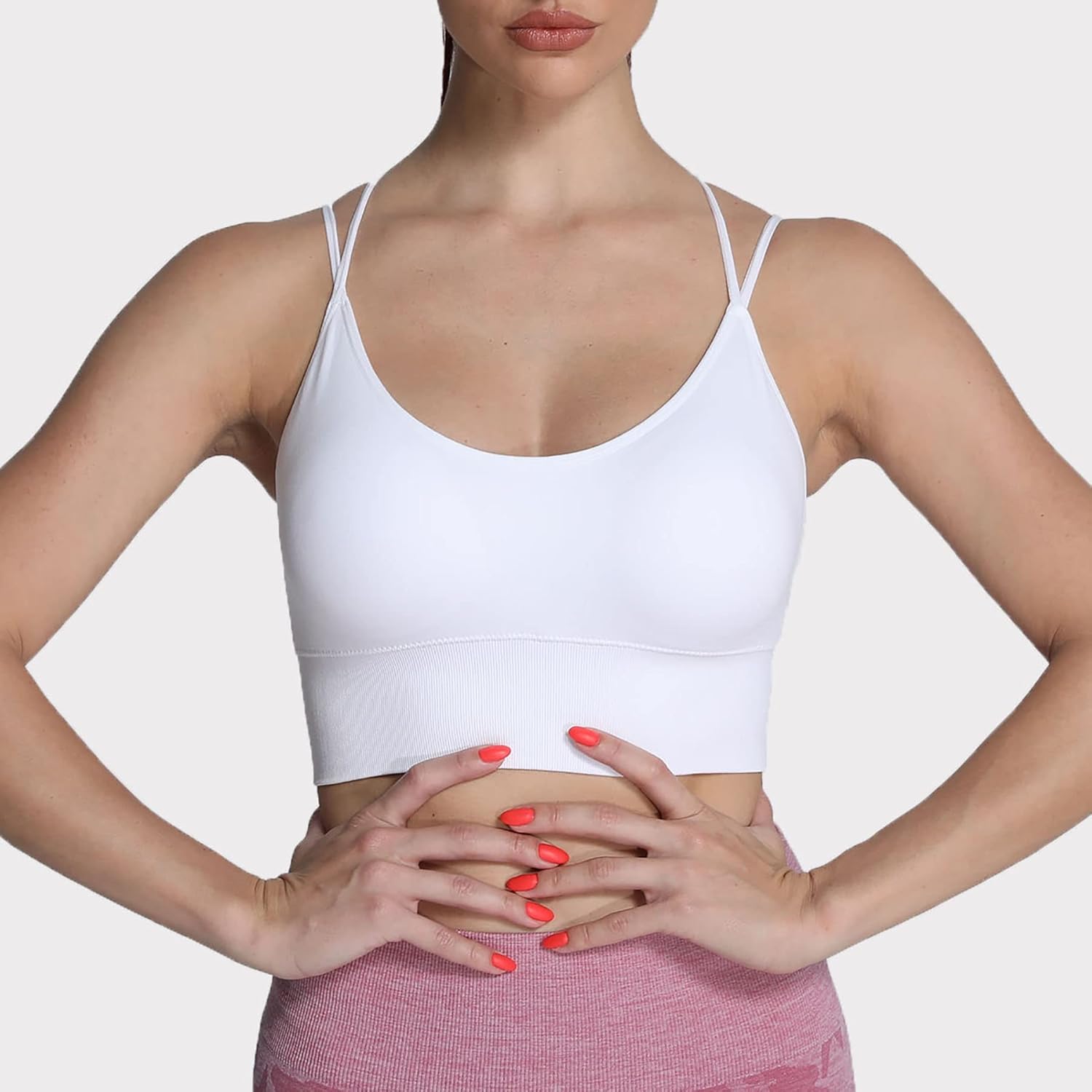 Aoxjox Womens Workout Ribbed Seamless Sports Bras Fitness Running Yoga Crop Tank TopD White