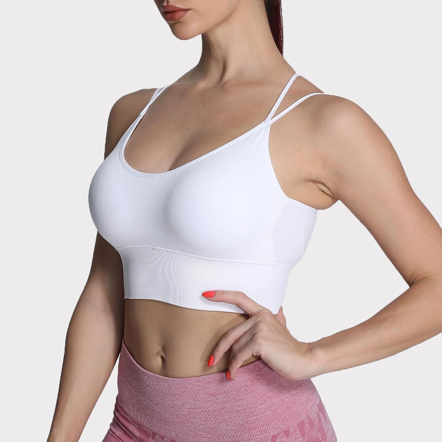 Aoxjox Womens Workout Ribbed Seamless Sports Bras Fitness Running Yoga Crop Tank TopD White