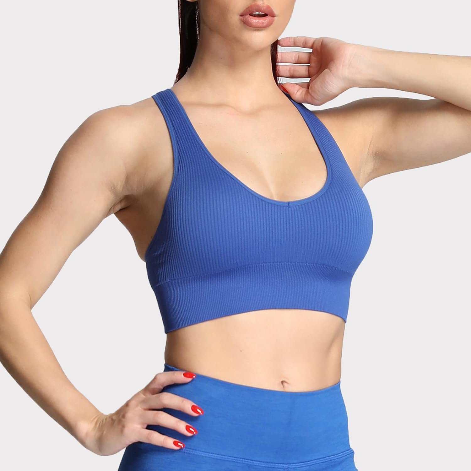 Aoxjox Womens Workout Ribbed Seamless Sports Bras Fitness Running Yoga Crop Tank TopDazzling Blue