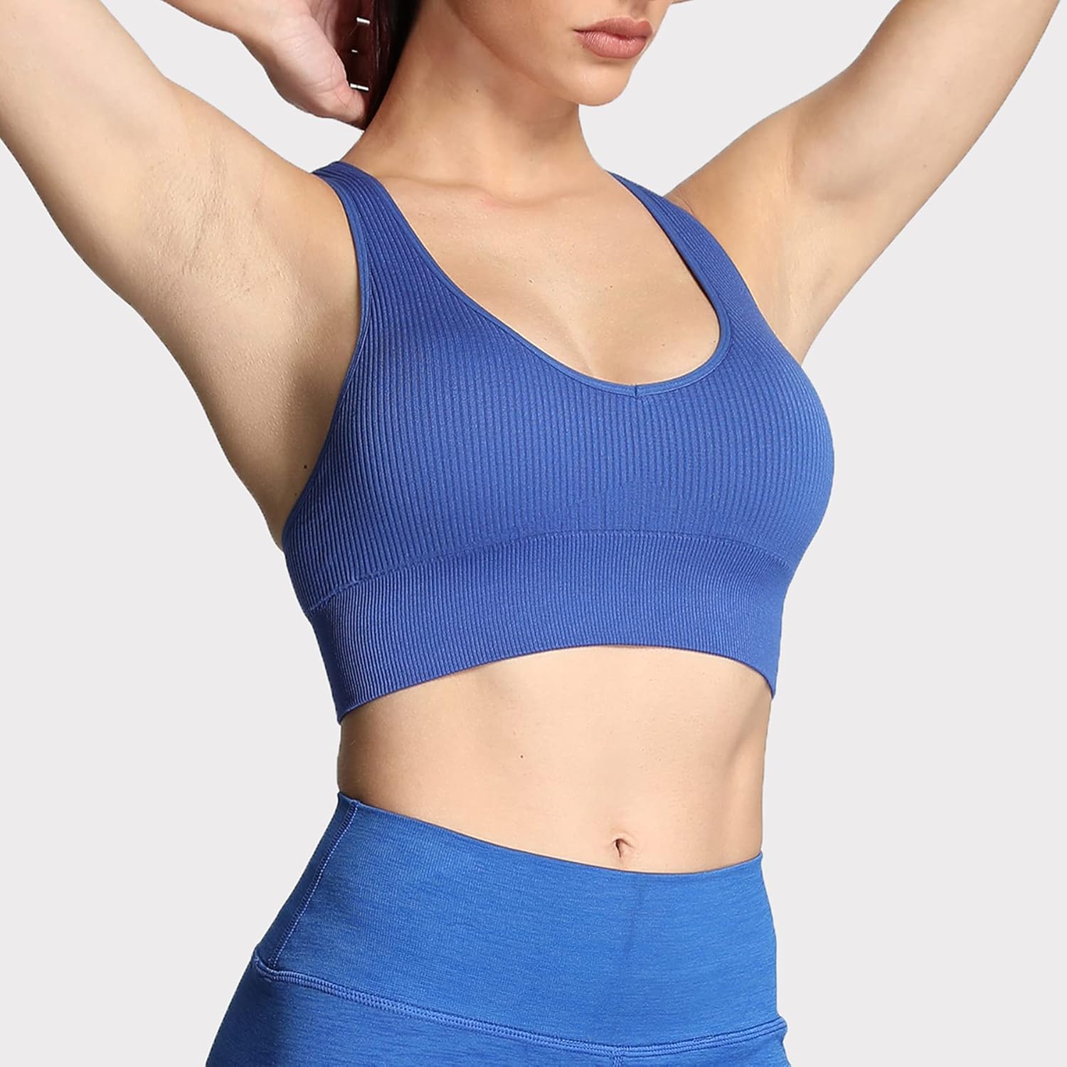 Aoxjox Womens Workout Ribbed Seamless Sports Bras Fitness Running Yoga Crop Tank TopDazzling Blue