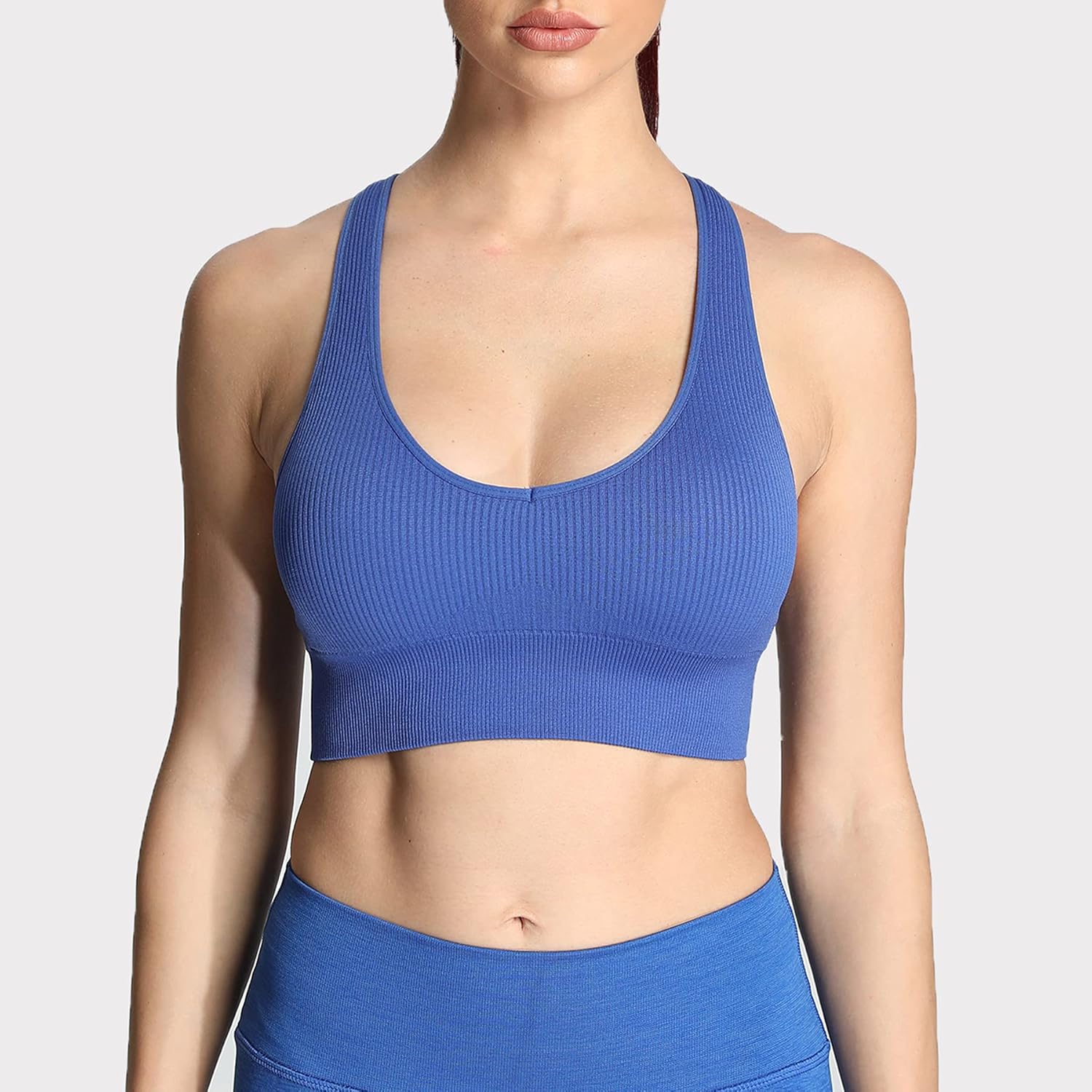 Aoxjox Womens Workout Ribbed Seamless Sports Bras Fitness Running Yoga Crop Tank TopDazzling Blue