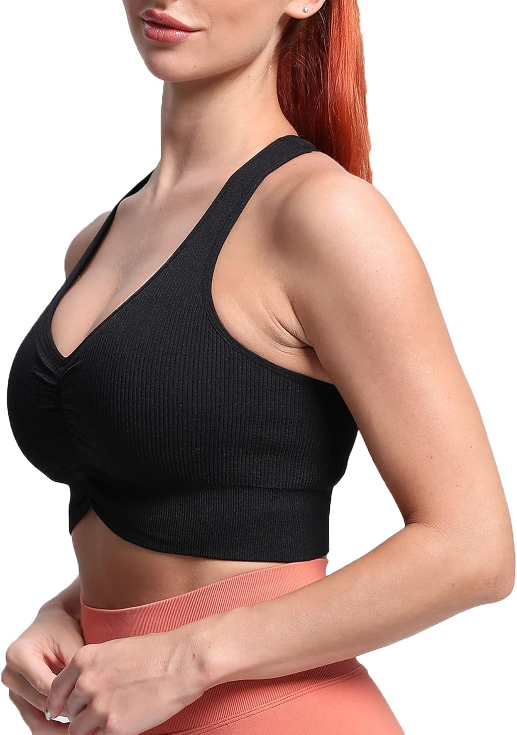 Aoxjox Womens Workout Ribbed Seamless Sports Bras Fitness Running Yoga Crop Tank TopE Black