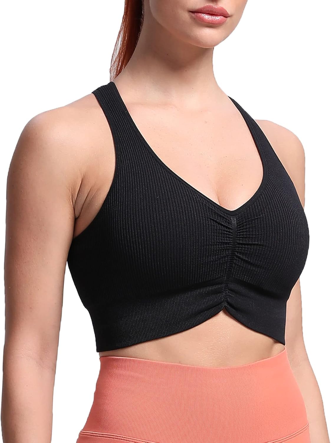 Aoxjox Womens Workout Ribbed Seamless Sports Bras Fitness Running Yoga Crop Tank TopE Black