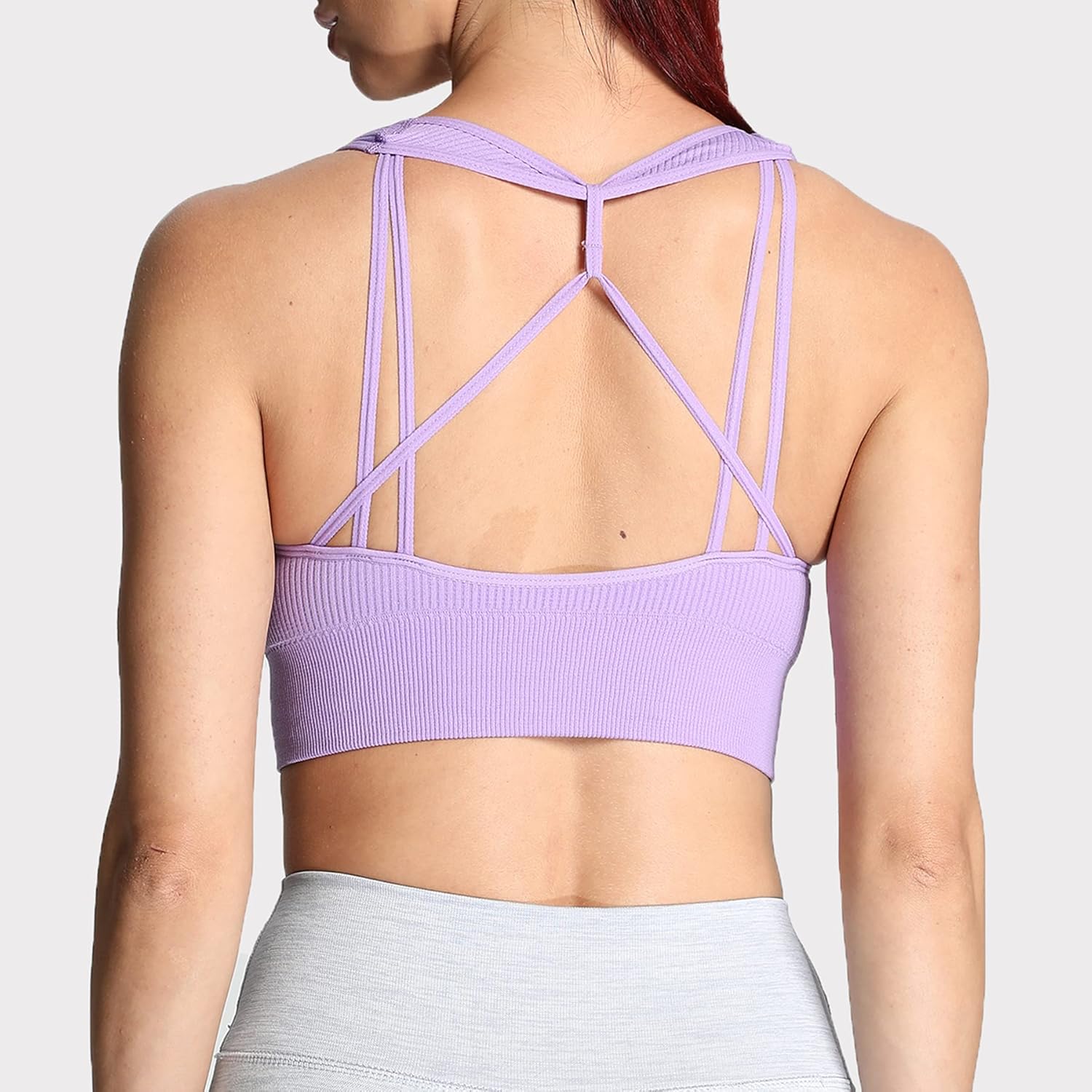 Aoxjox Womens Workout Ribbed Seamless Sports Bras Fitness Running Yoga Crop Tank TopIris