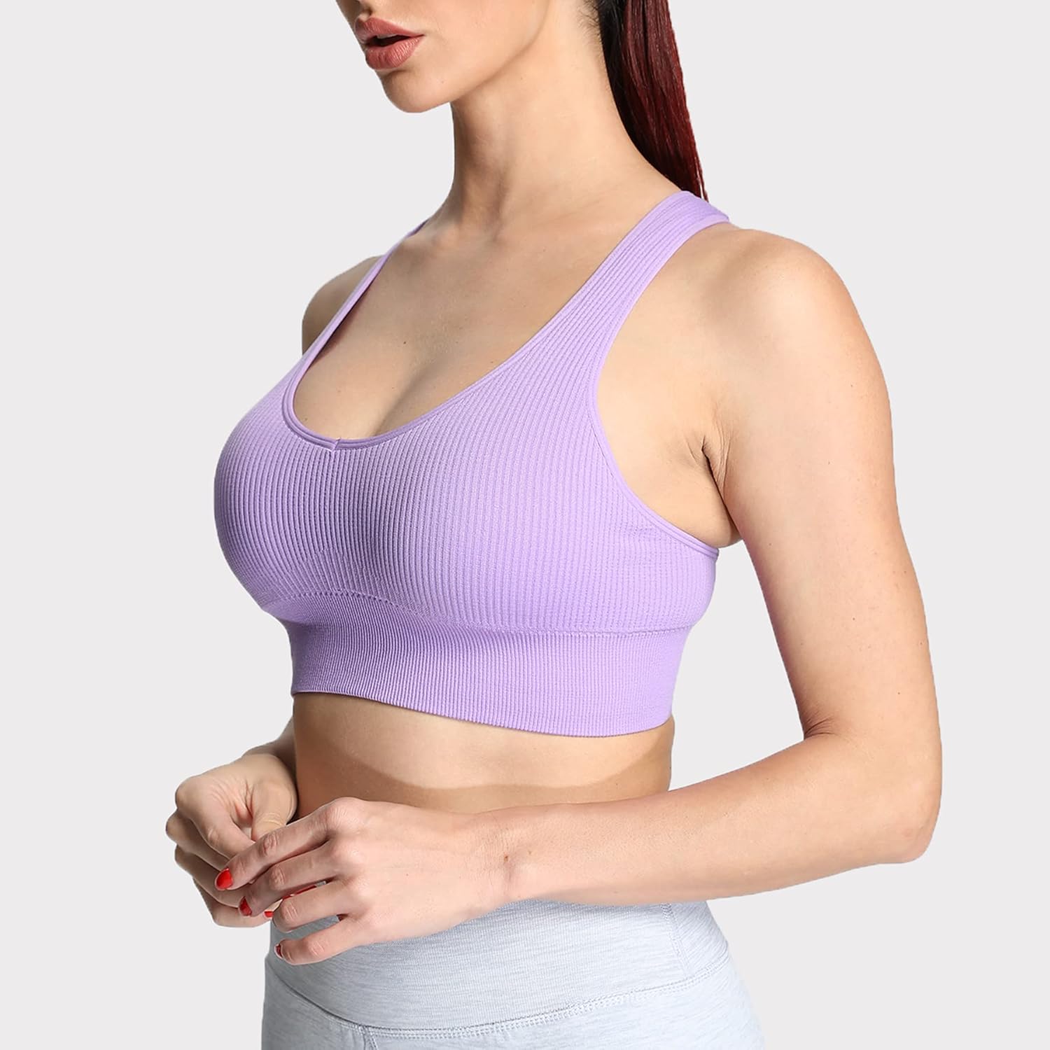 Aoxjox Womens Workout Ribbed Seamless Sports Bras Fitness Running Yoga Crop Tank TopIris