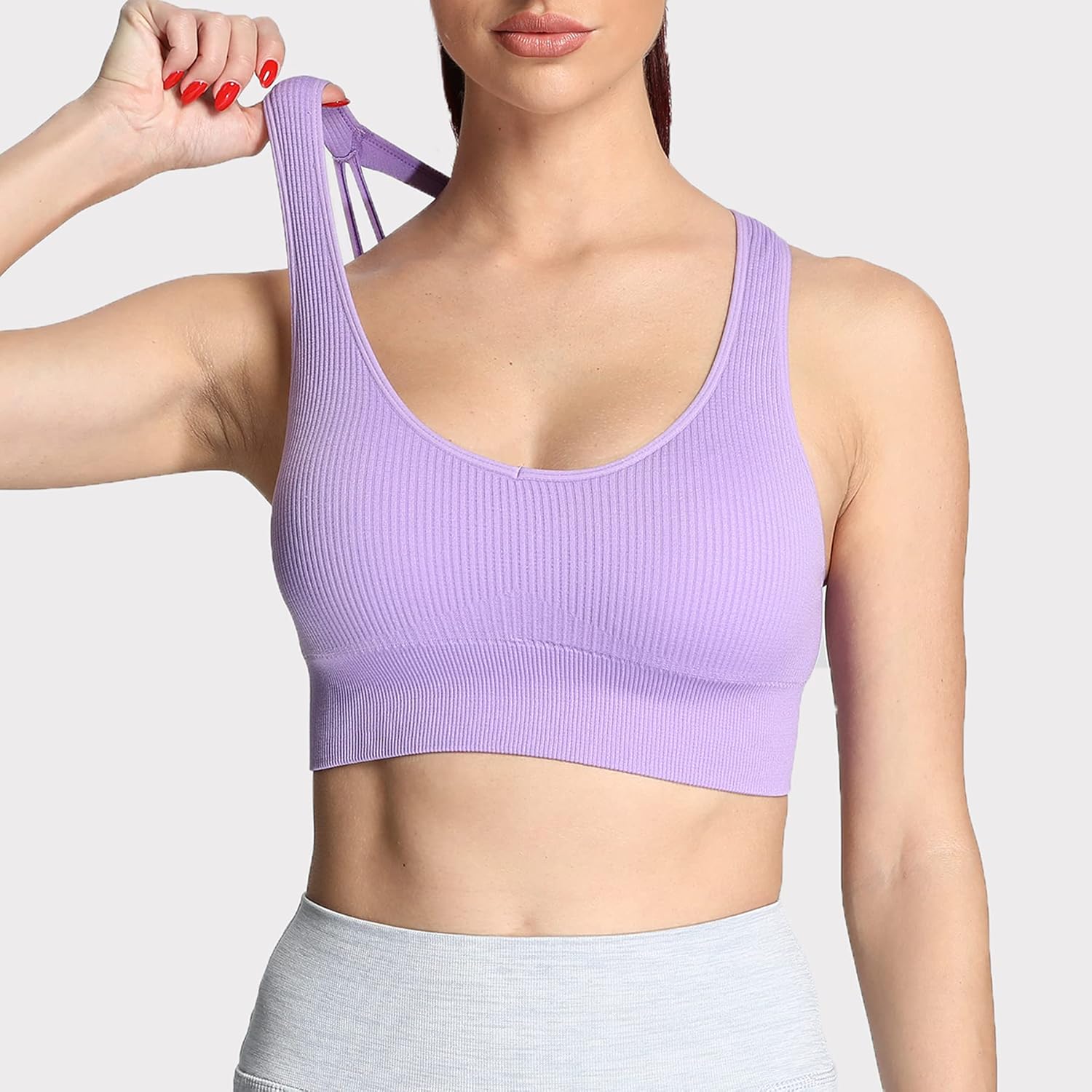 Aoxjox Womens Workout Ribbed Seamless Sports Bras Fitness Running Yoga Crop Tank TopIris