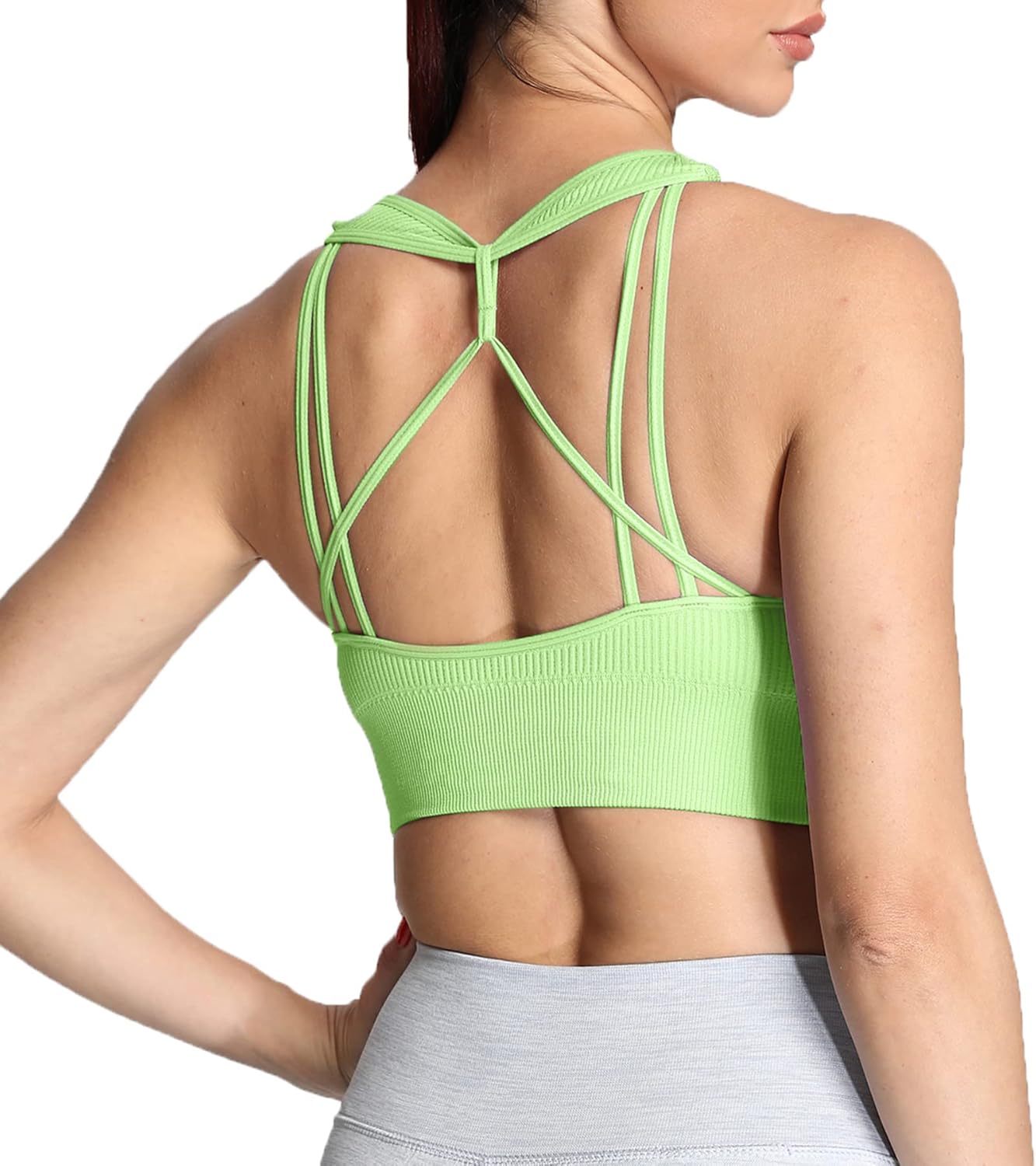 Aoxjox Womens Workout Ribbed Seamless Sports Bras Fitness Running Yoga Crop Tank TopParadise Green
