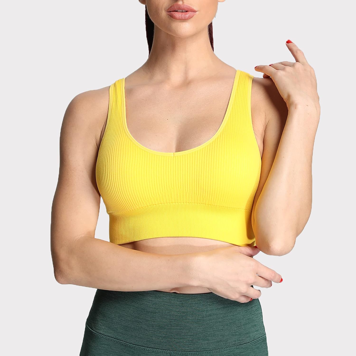 Aoxjox Womens Workout Ribbed Seamless Sports Bras Fitness Running Yoga Crop Tank TopSpectra Yellow