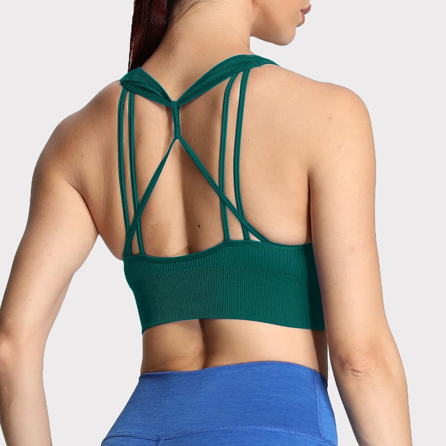 Aoxjox Womens Workout Ribbed Seamless Sports Bras Fitness Running Yoga Crop Tank TopStorm Green