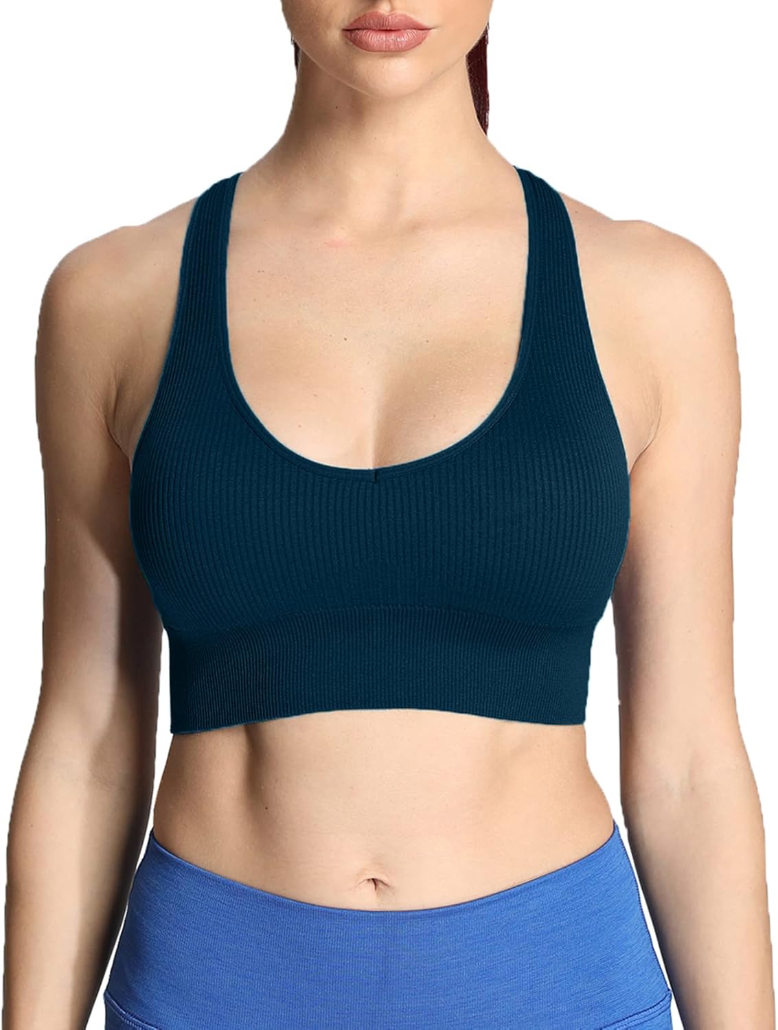 Aoxjox Womens Workout Ribbed Seamless Sports Bras Fitness Running Yoga Crop Tank TopStratified Sea