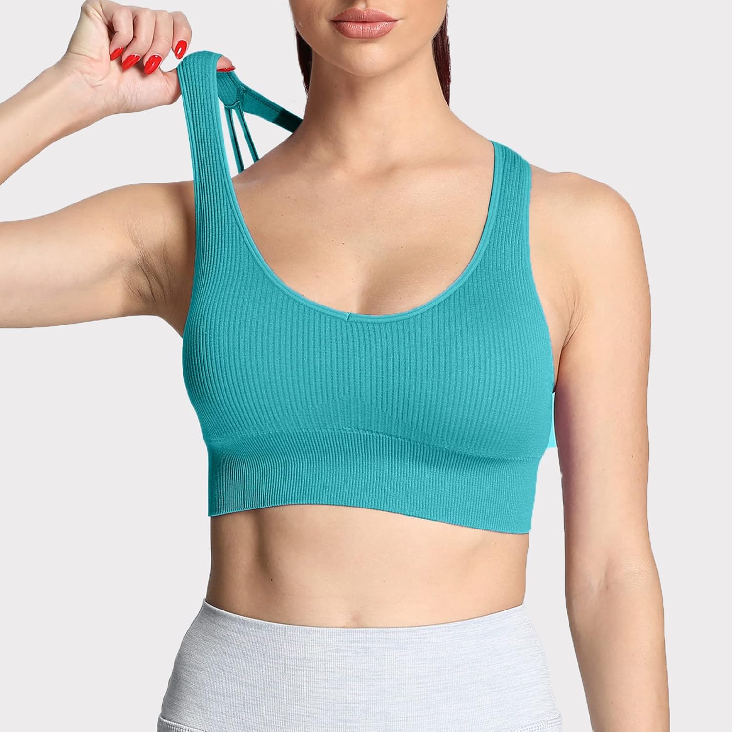 Aoxjox Womens Workout Ribbed Seamless Sports Bras Fitness Running Yoga Crop Tank TopTeal