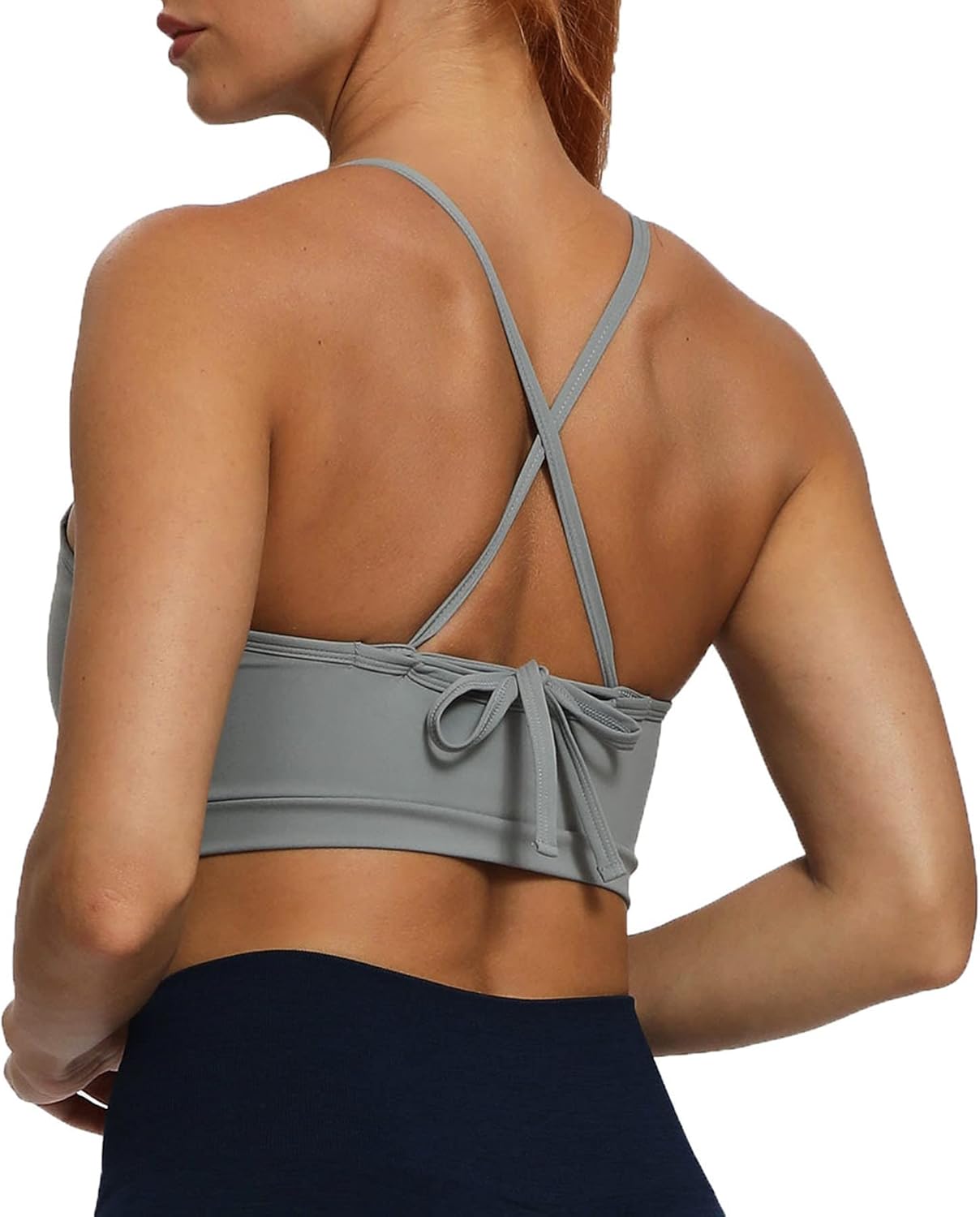 Aoxjox Womens Workout Sports Bras Fitness Backless Padded Cassie Convertible Strappy Bra Yoga Crop Tank TopGrey
