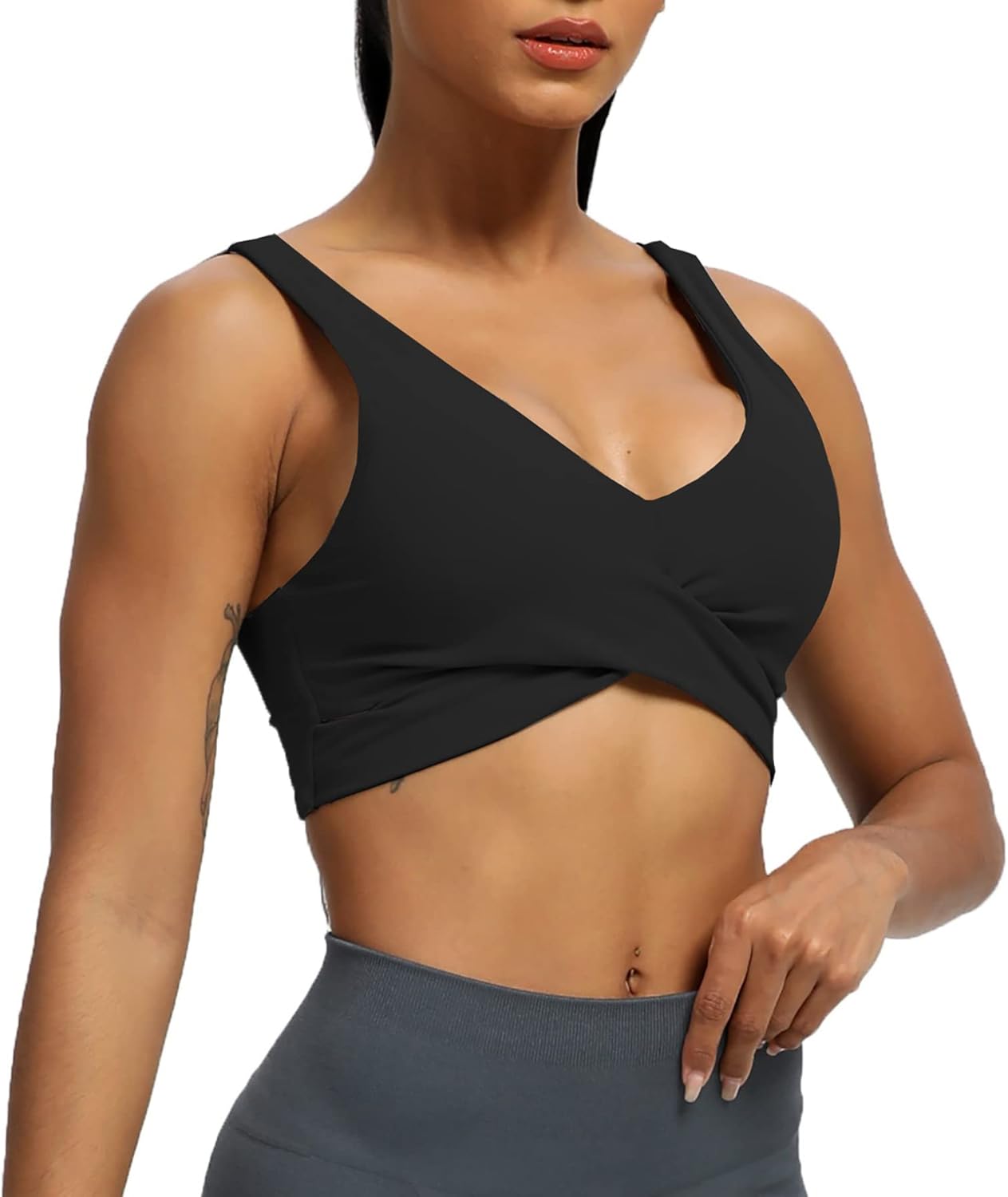 Aoxjox Womens Workout Sports Bras Fitness Backless Padded Lilian Adjust Straps Bra Yoga Crop Tank TopBlack