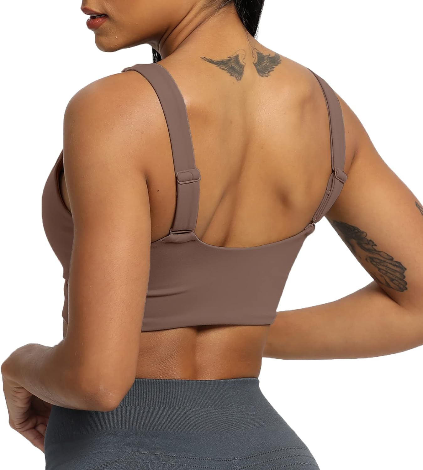 Aoxjox Womens Workout Sports Bras Fitness Backless Padded Lilian Adjust Straps Bra Yoga Crop Tank TopFudge Coffee