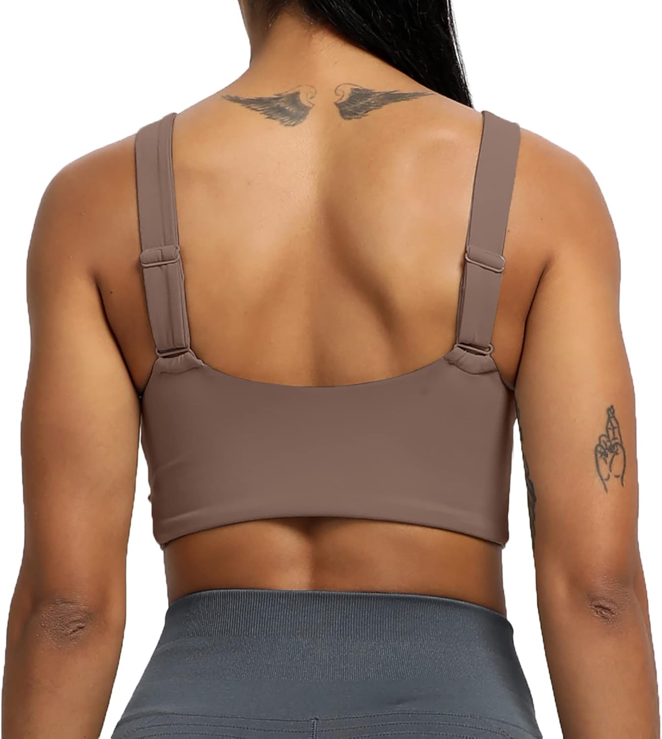 Aoxjox Womens Workout Sports Bras Fitness Backless Padded Lilian Adjust Straps Bra Yoga Crop Tank TopFudge Coffee