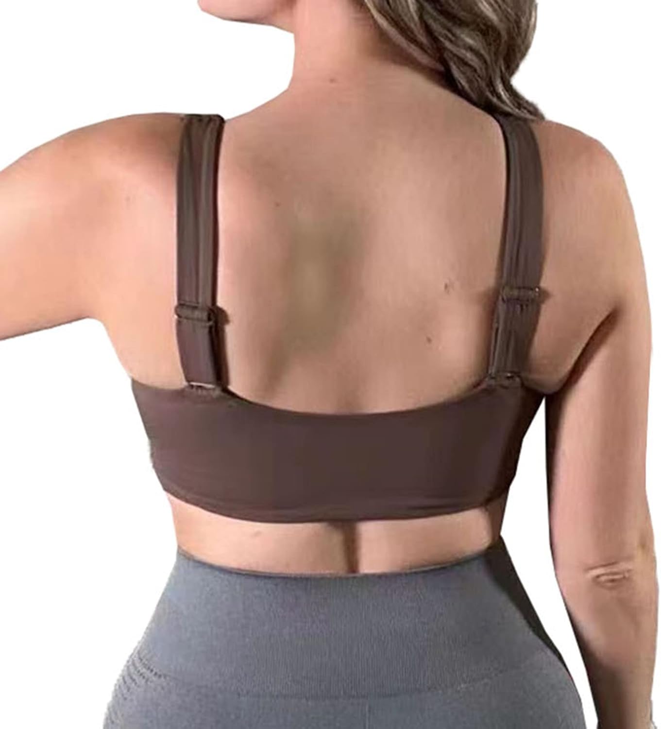 Aoxjox Womens Workout Sports Bras Fitness Backless Padded Lilian Adjust Straps Bra Yoga Crop Tank TopFudge Coffee